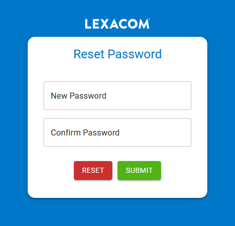 Image of the Reset password form, showing the New Password and Confirm password fields.