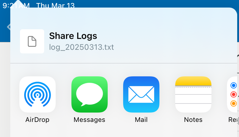 Image showing the Share file options on iOS
