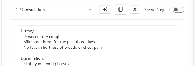 Image of Lexacom Live showing the processed transcription