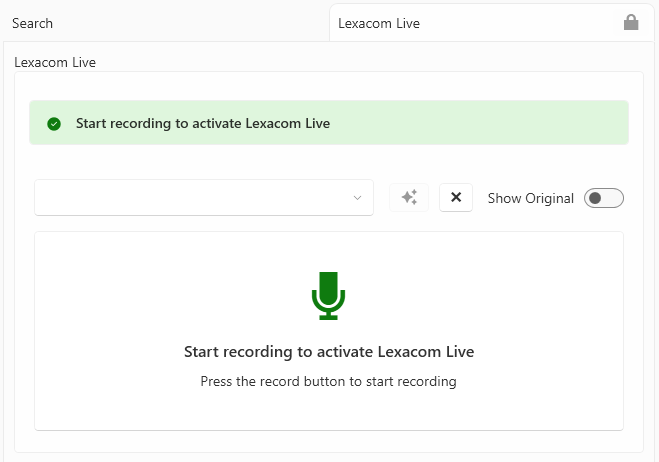 Image showing the Lexacom Live UI before recording.