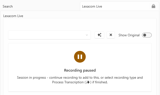 Image showing the Lexacom Live UI if there is insufficient recording to process.